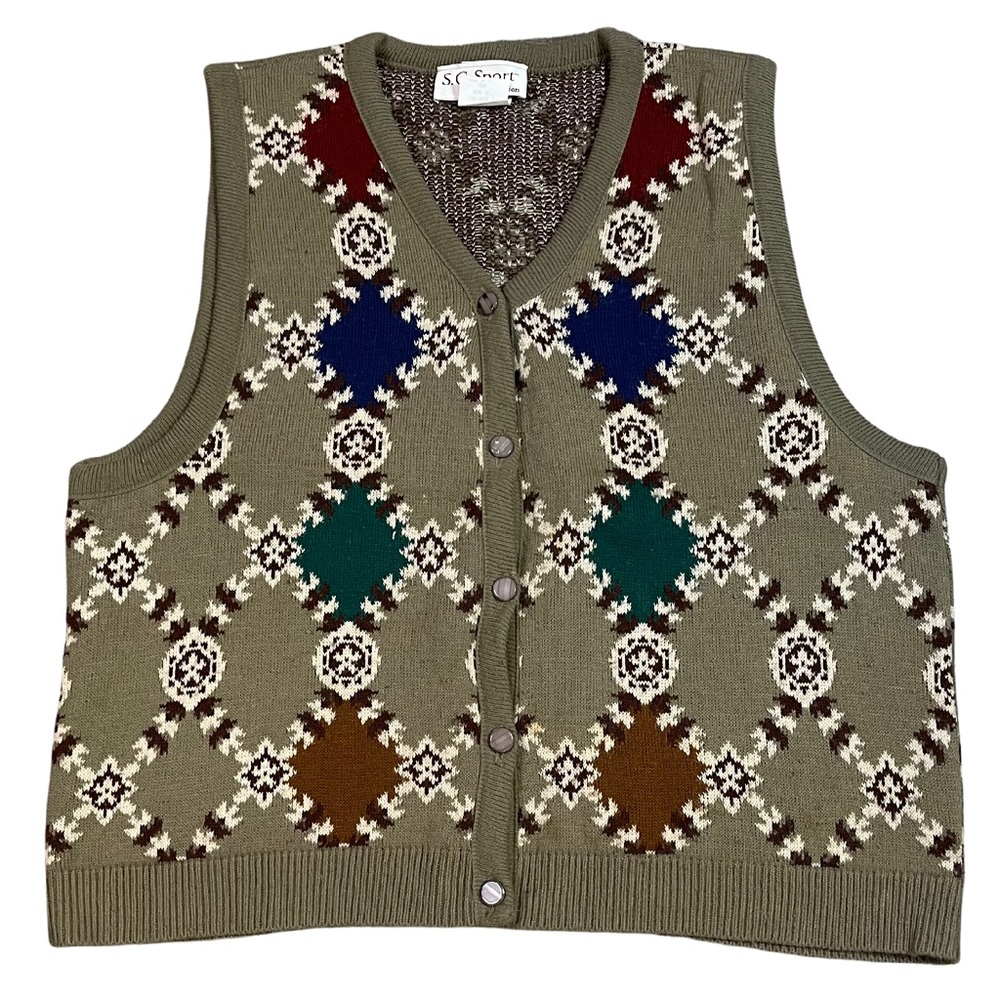 Vintage S.G. Sport Geometric Knit Sweater Vest